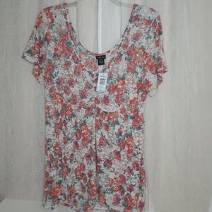 Torrid Sheer Floral Blouse w/ Orange, Green, Cream